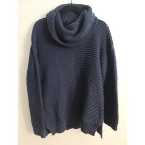 Navy Blue Knit Turle Neck Scoop Sweater Long Sleeves Women's Size Medium